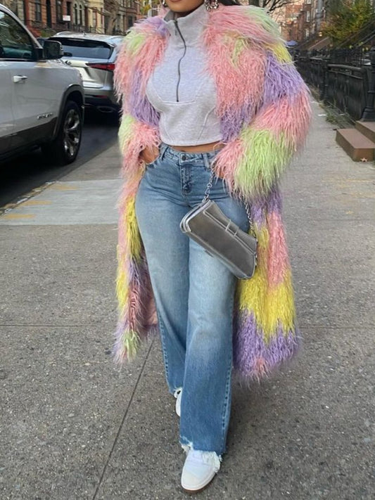 Rainbow Faux Fur Coat