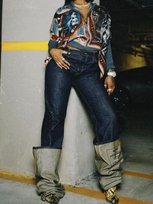 Oversized Label Graphic Jeans