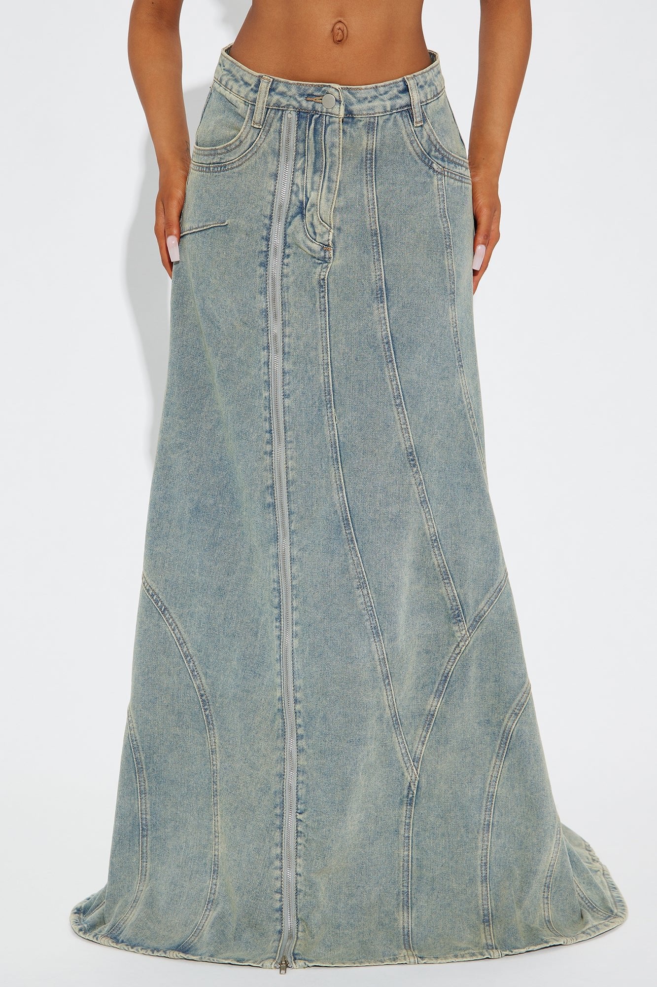 Zipper Hip Denim Skirt