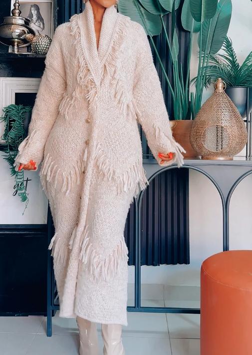 Elegant Fringed Knit Cardigan Dress