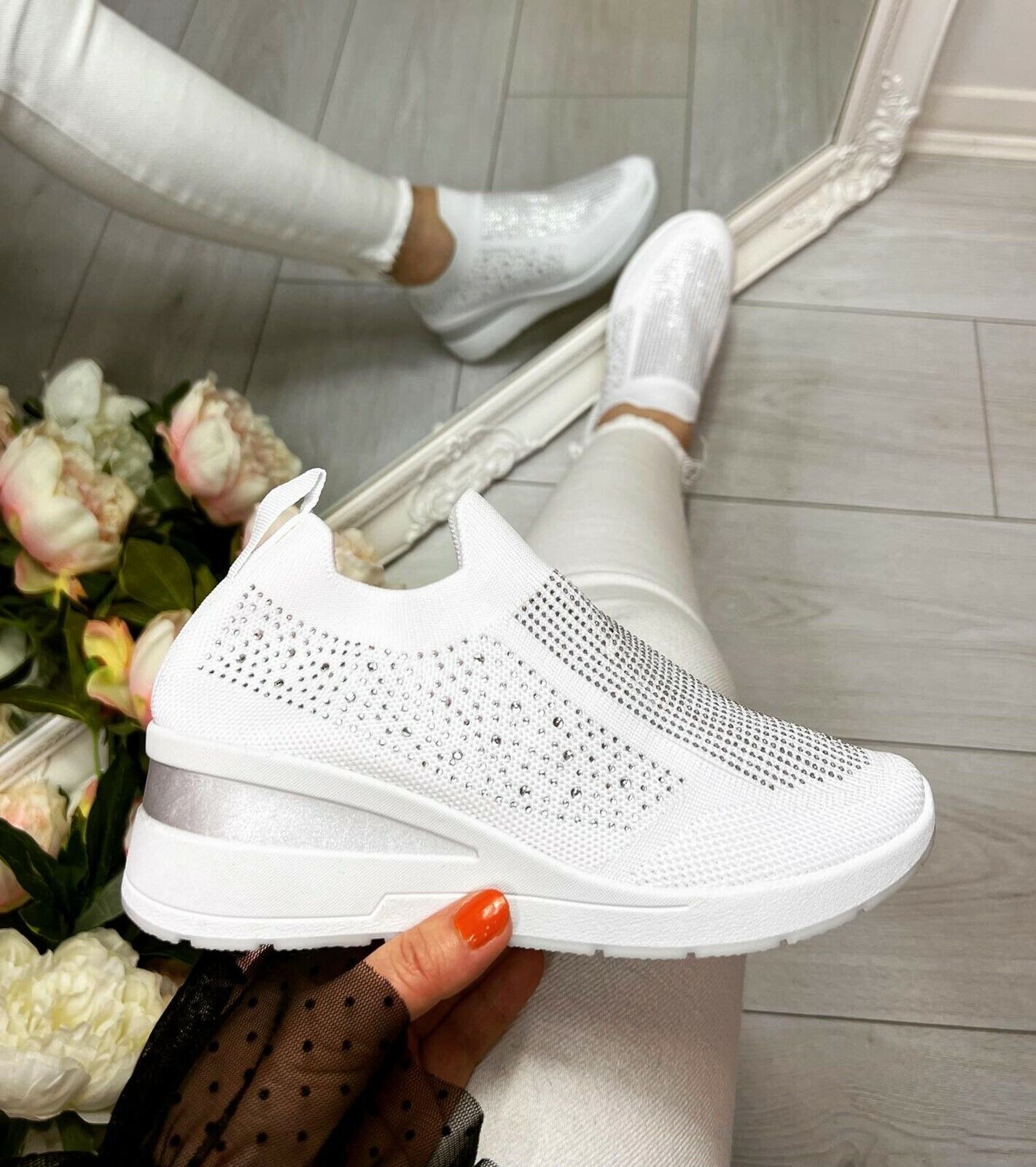 Thick-soled casual bright diamond flying woven shoes