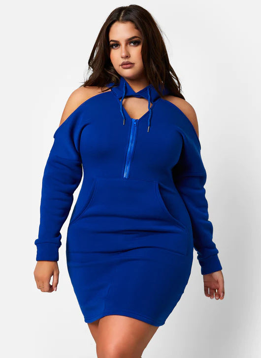 Hooded Cut Out Cold Shoulder Bodycon Mini Dress