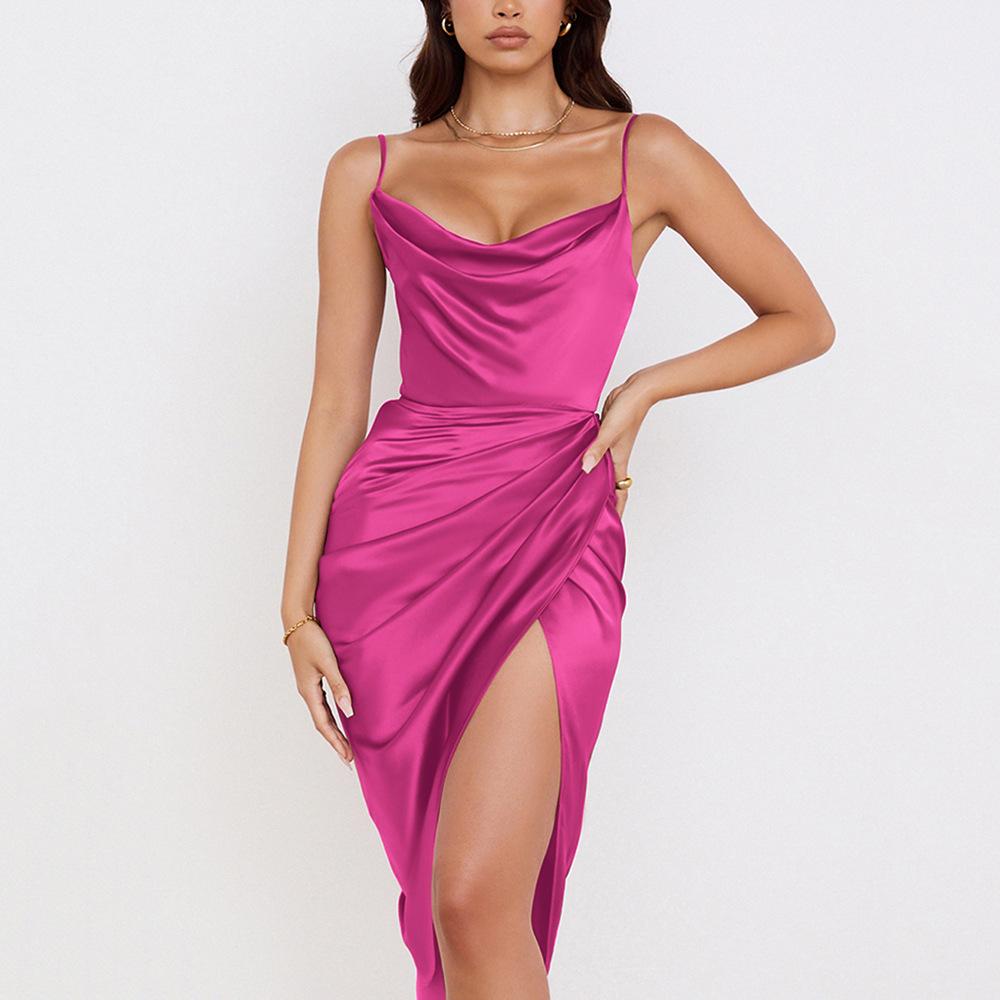 Sexy Pile Collar Pleated Backless Dress