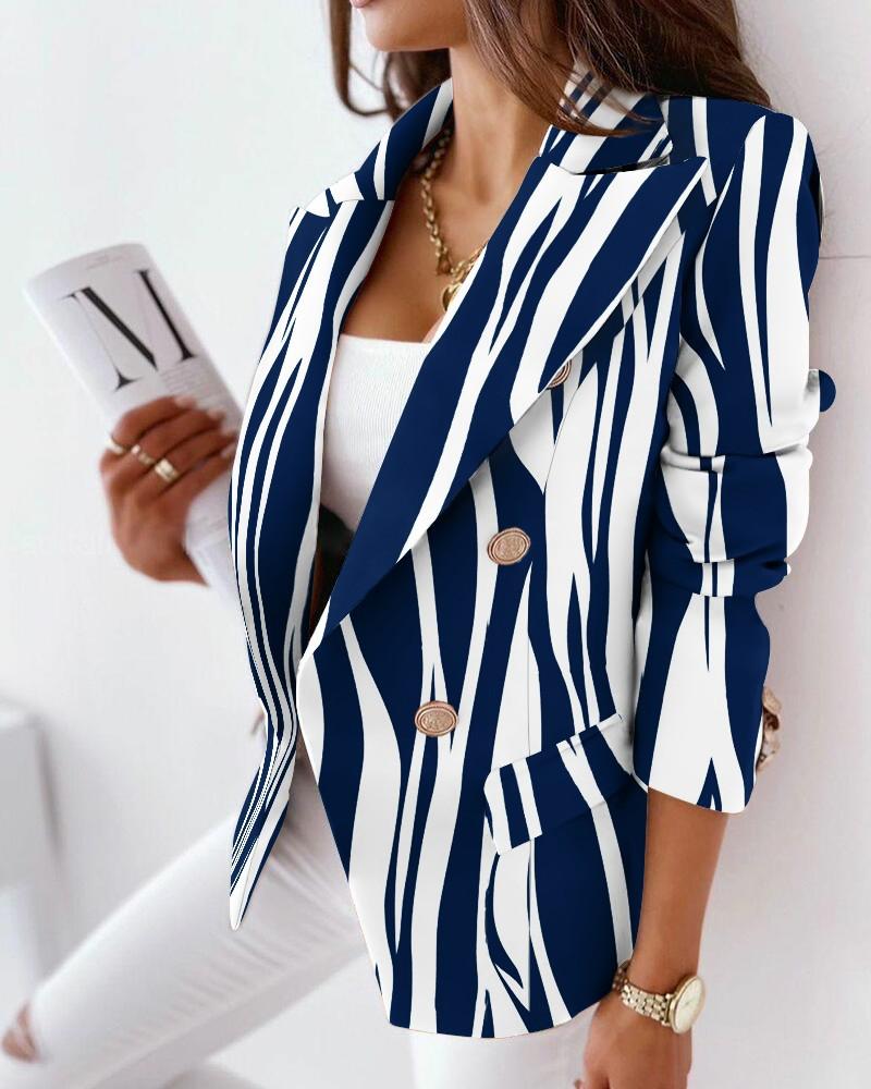 Blue Zebra Stripe Printed Double Breasted Suit Top