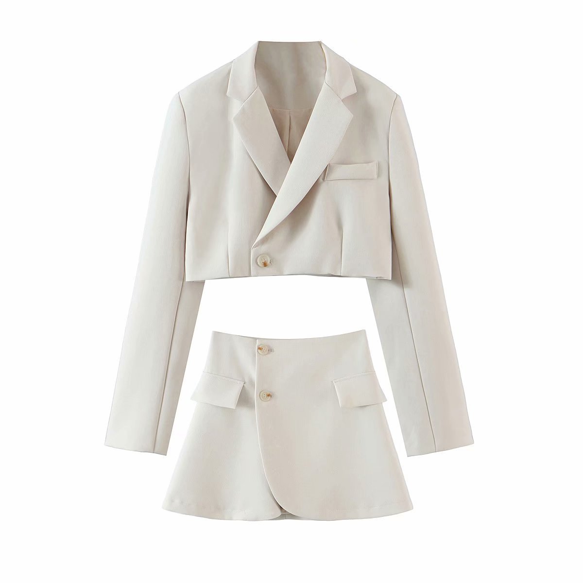 Lapel Suit Jacket + High Waist Breasted Suit Skirt