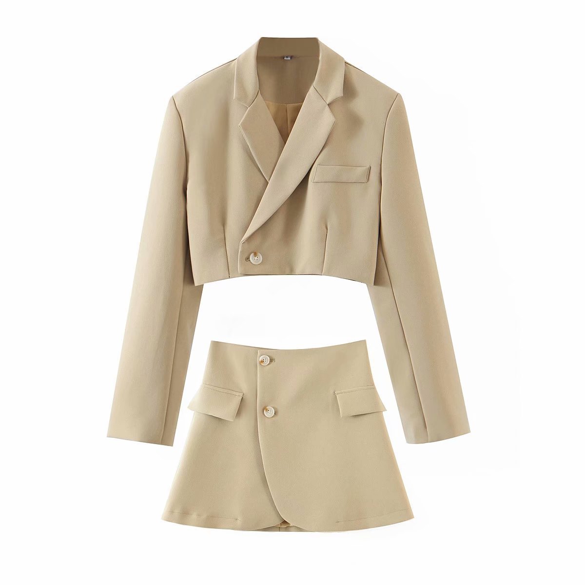 Lapel Suit Jacket + High Waist Breasted Suit Skirt
