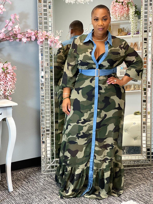 Camo Prints Long Sleeved Shirt Dress