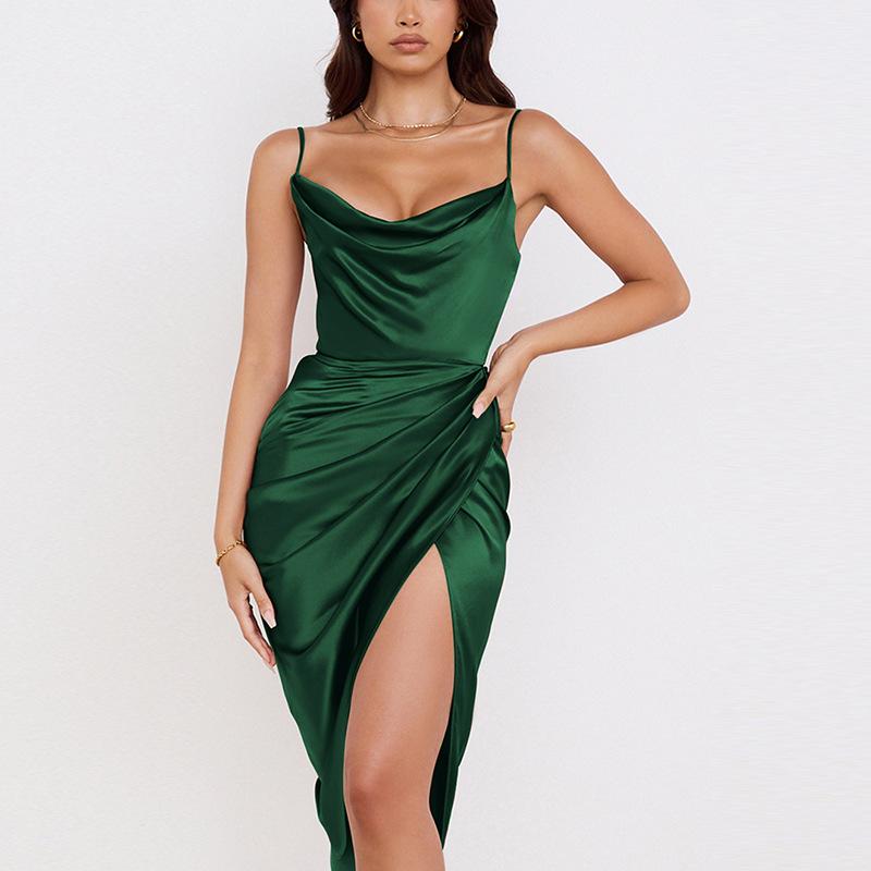 Sexy Pile Collar Pleated Backless Dress