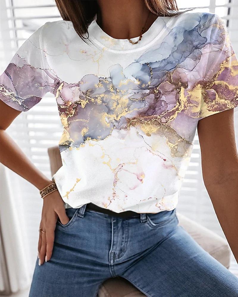 Round Neck Flower Print T-shirt