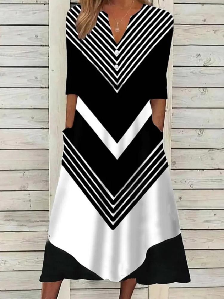 Black And White Stripe V-neck Dress