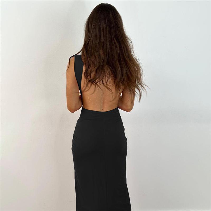 Backless V-neck Long Split Dress