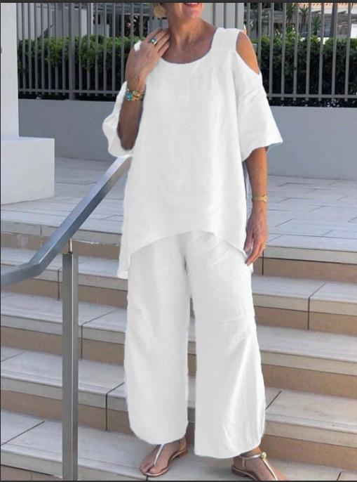 Round Neck Pullover Cotton Linen Suits