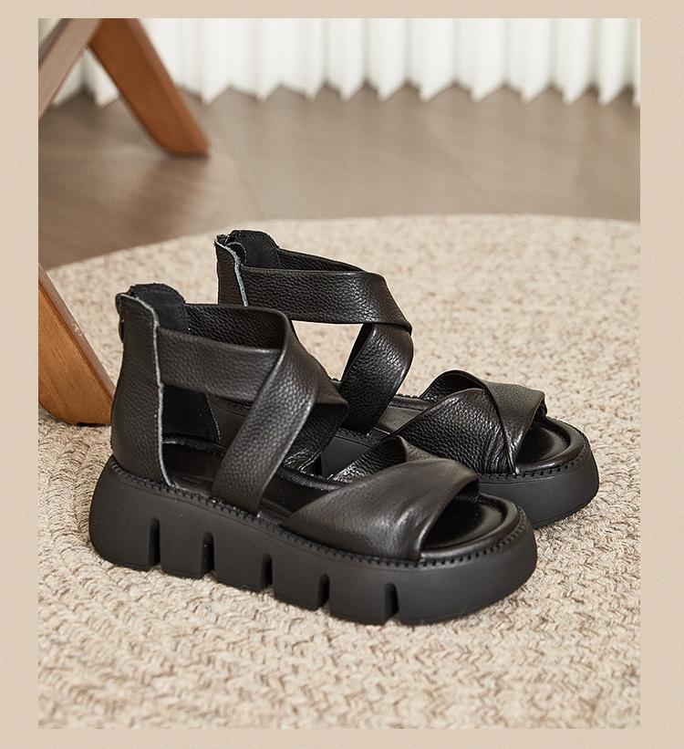 High soft-sole leather sandals